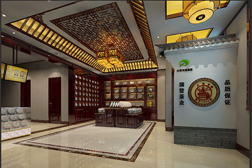 徐汇古朴典雅的中式茶叶店大堂设计效果图